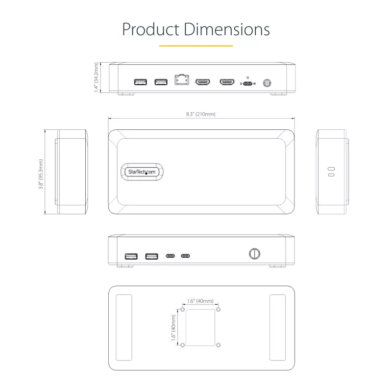 Docking station StarTech.com USB4 para dois monitores, HDMI duplo 4K 120Hz ou único 8K 60Hz, carregamento de portátil 100W, 2,5GbE, dock USB-C multi-monitor, sem drivers