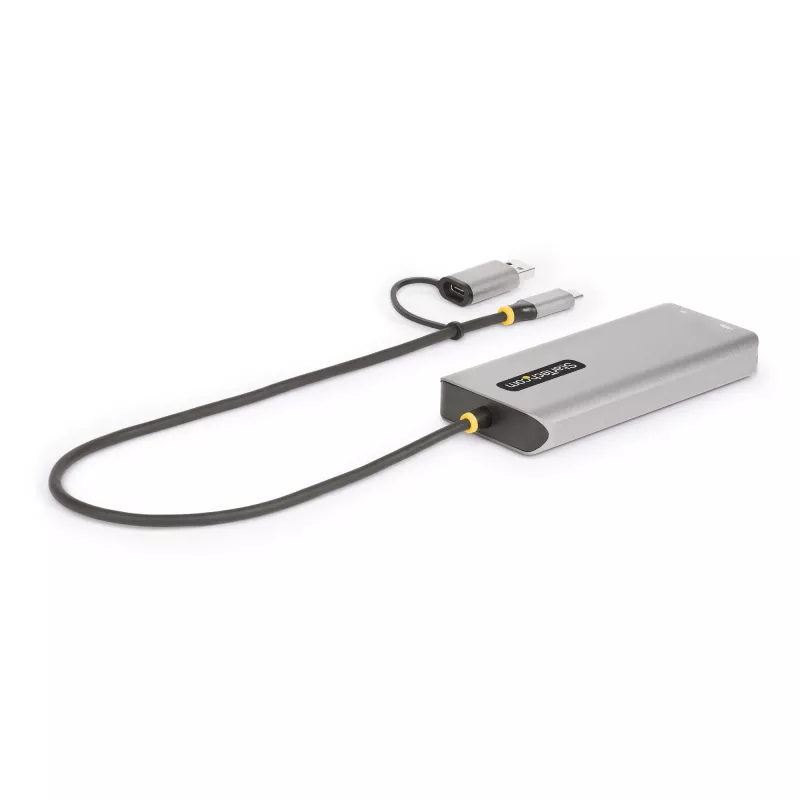Adaptador multiportas StarTech.com USB-C com dongle USB-C para USB-A acoplado, HDMI duplo (4K30Hz/1080p60Hz), 3x USB-A 5Gbps, mini dock de viagem, docking station para portátil, cabo de 1,3ft/40cm