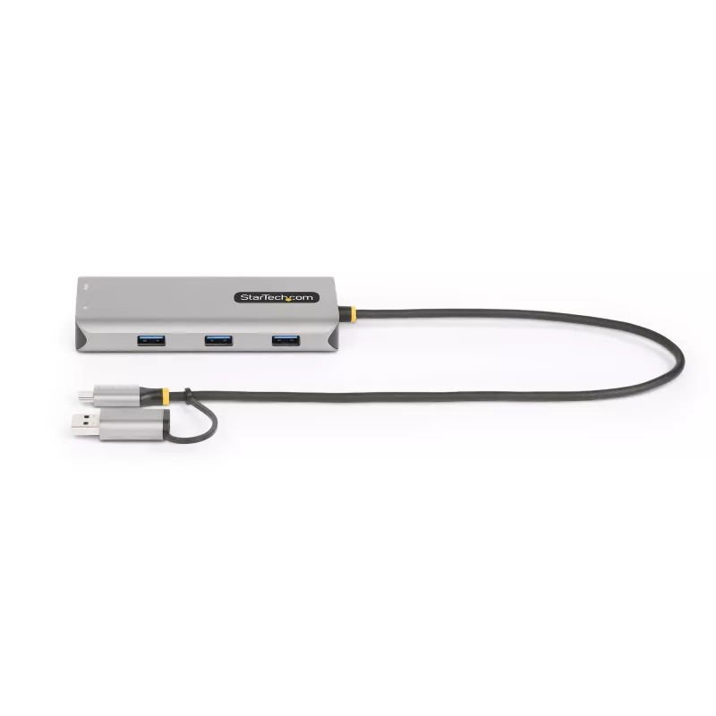 Adaptador multiportas StarTech.com USB-C com dongle USB-C para USB-A acoplado, HDMI duplo (4K30Hz/1080p60Hz), 3x USB-A 5Gbps, mini dock de viagem, docking station para portátil, cabo de 1,3ft/40cm