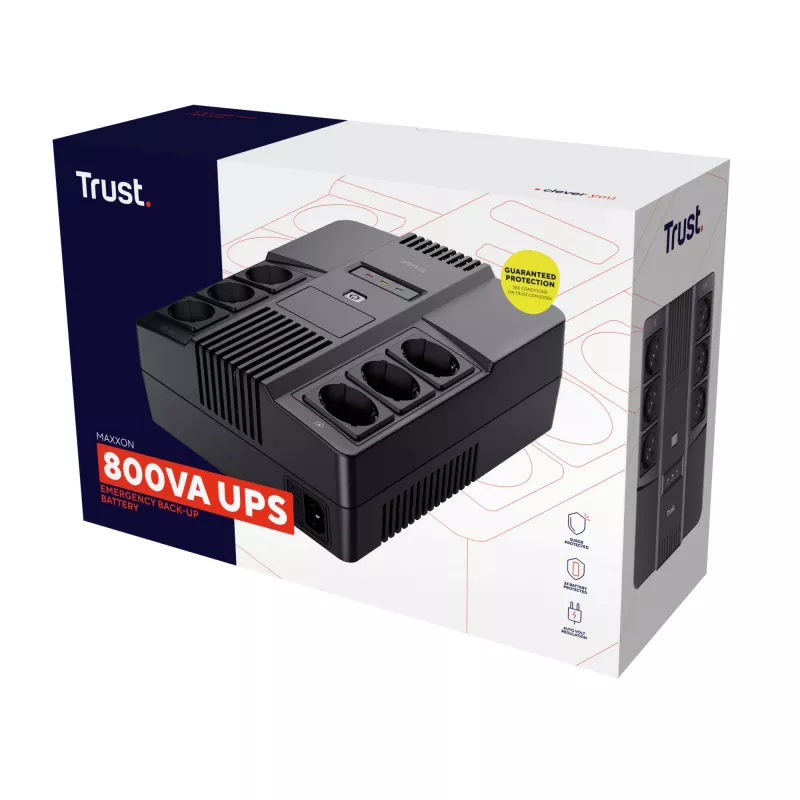 Trust Maxxon 23326 UPS 800 VA, 6 saídas AC, onda sinusoidal simulada