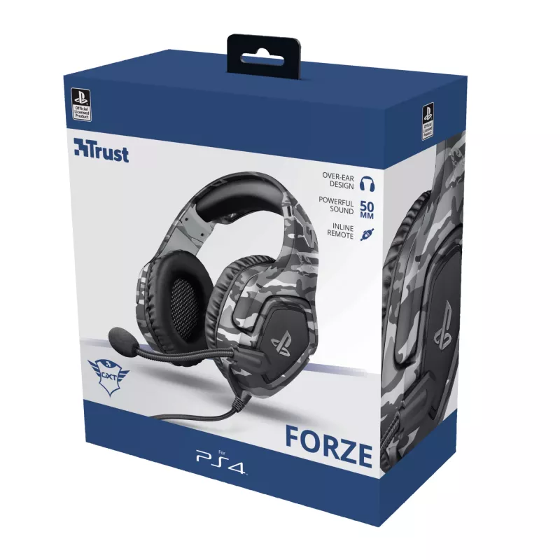 Trust GXT 488 Forze PS4 Headset, com fios, arco de cabeça, gaming, preto, cinzento