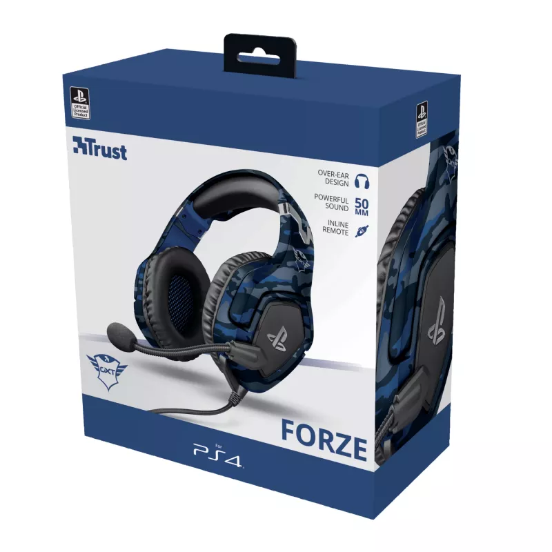 Trust GXT 488 Forze PS4 Headset com fios, arco de cabeça, gaming, preto, azul