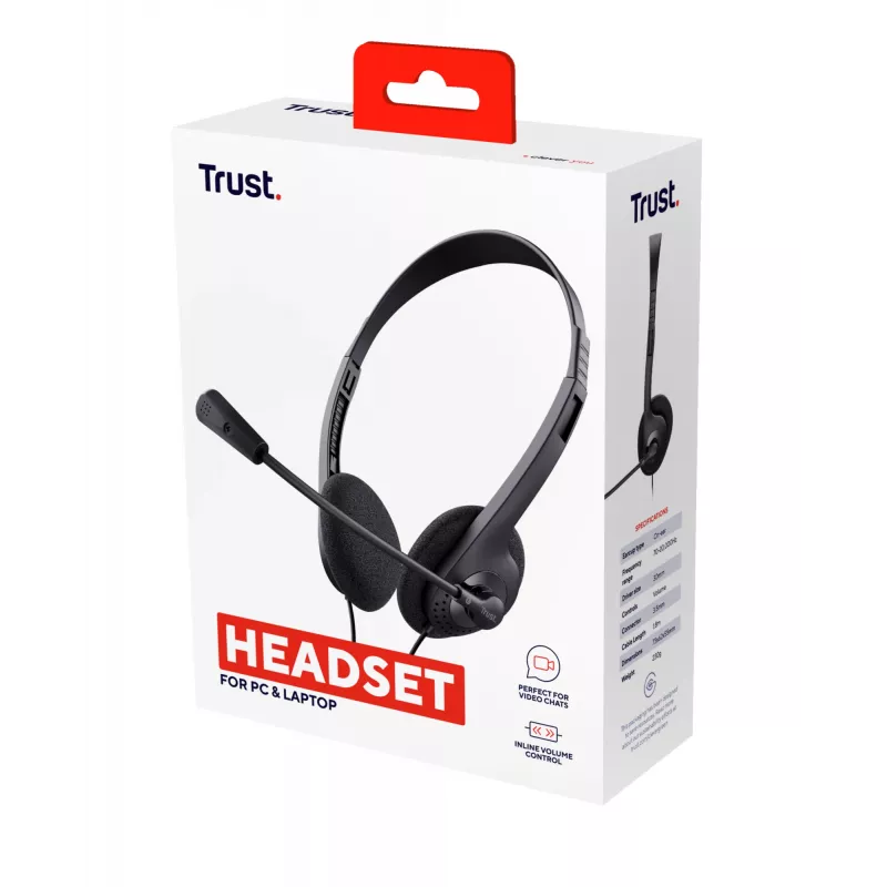 Trust 24659 Auscultadores/headset com fios, arco de cabeça, chamadas/música, preto