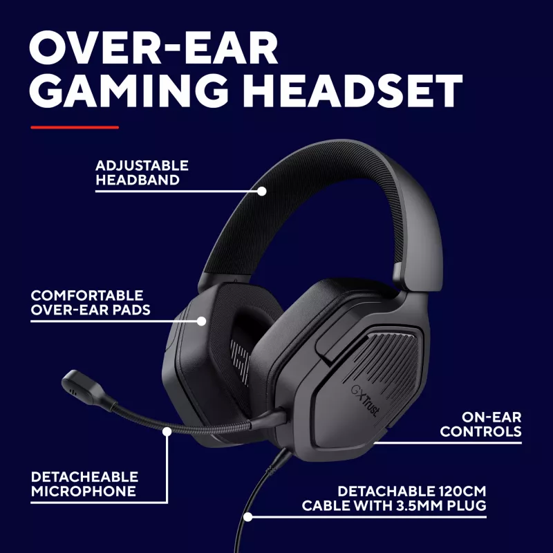 Trust GXT492 Carus Headset com fios, arco de cabeça, gaming, preto