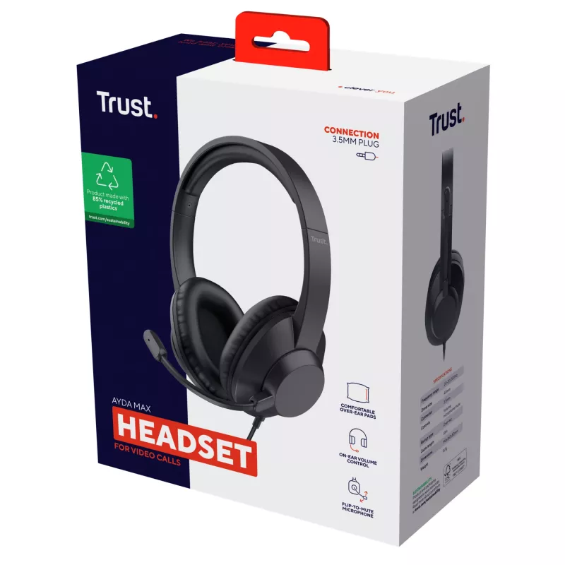 Trust Ayda Max Headset com fios, arco de cabeça, escritório/call center, preto