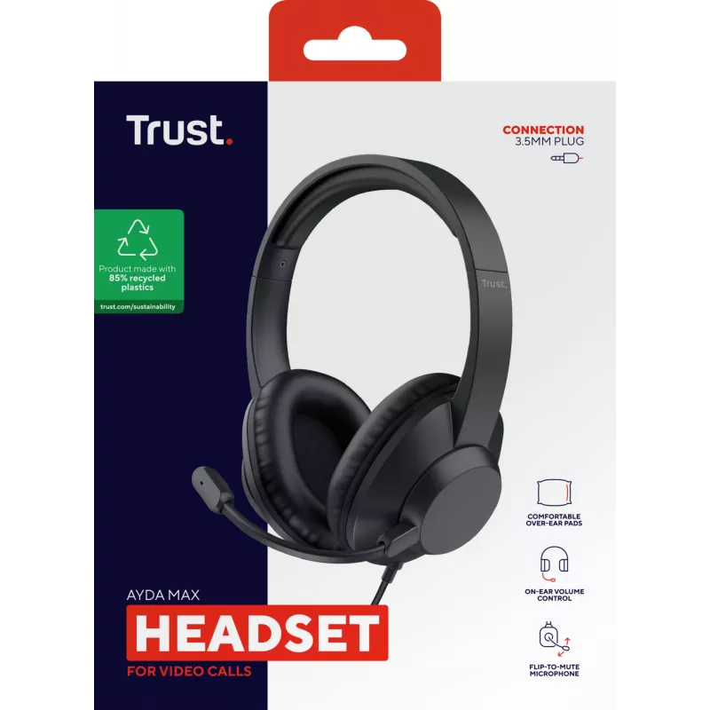 Trust Ayda Max Headset com fios, arco de cabeça, escritório/call center, preto