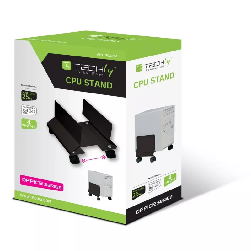 Techly ICA-CS 34 suporte para CPU/PC com rodas, ajustável, metálico, preto