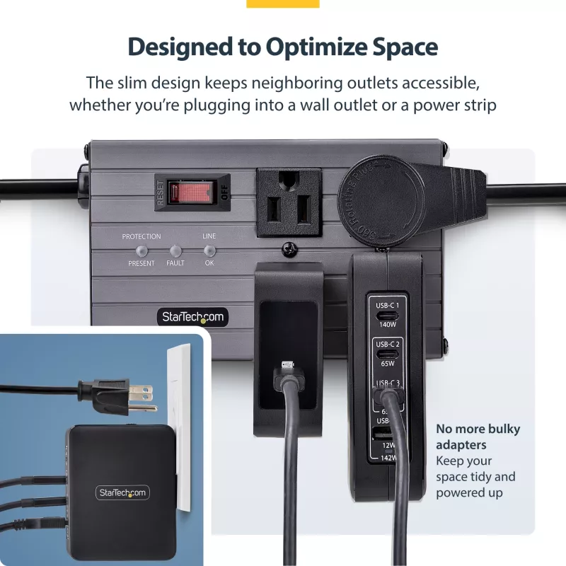 Carregador de parede StarTech.com 140W USB-C, 3x USB-C/1x USB-A, PD 3.1 fonte de alimentação GaN internacional para MacBook/Dell XPS/Inspiron