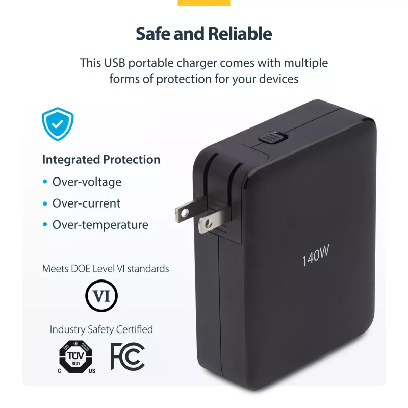 Carregador de parede StarTech.com 140W USB-C, 3x USB-C/1x USB-A, PD 3.1 fonte de alimentação GaN internacional para MacBook/Dell XPS/Inspiron