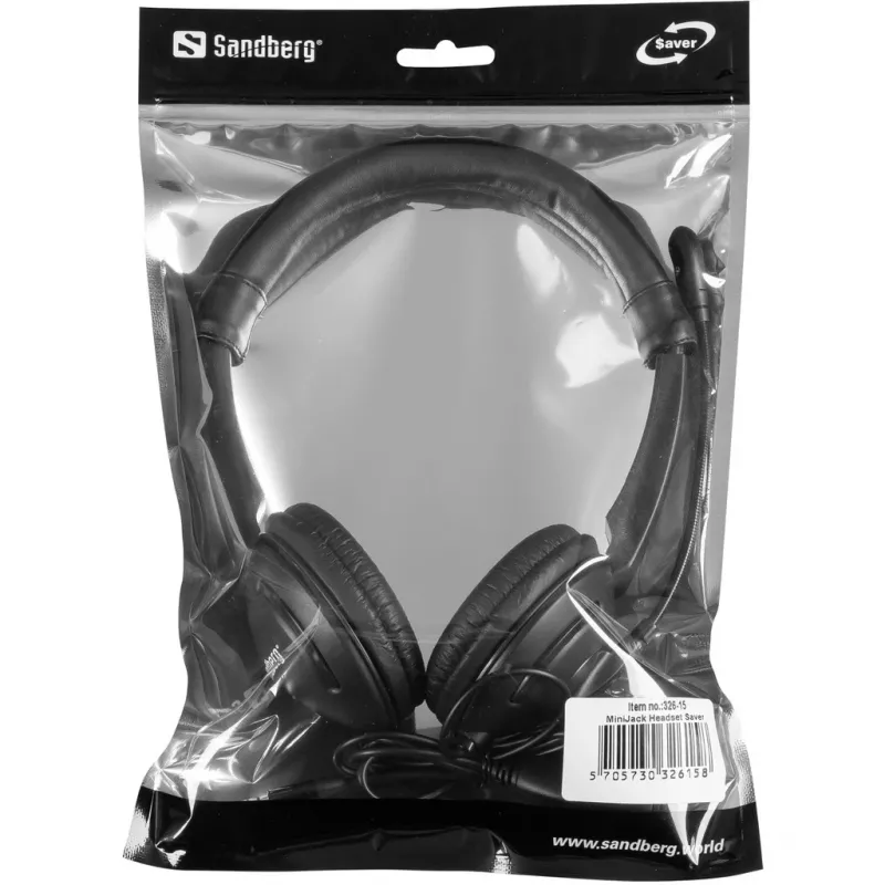 Headset Sandberg MiniJack Saver, com fios, chamadas/música, 20 - 20000 Hz, 71 g, headset, preto