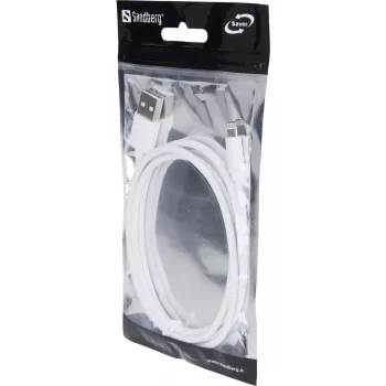 Cabo Sandberg USBLightning MFI 1m SAVER, 1 m, Lightning, USB A, ficha, ficha, branco