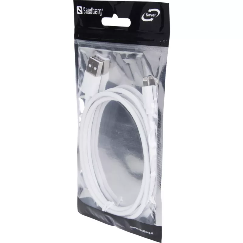 Cabo Sandberg USBLightning MFI 1m SAVER, 1 m, Lightning, USB A, ficha, ficha, branco