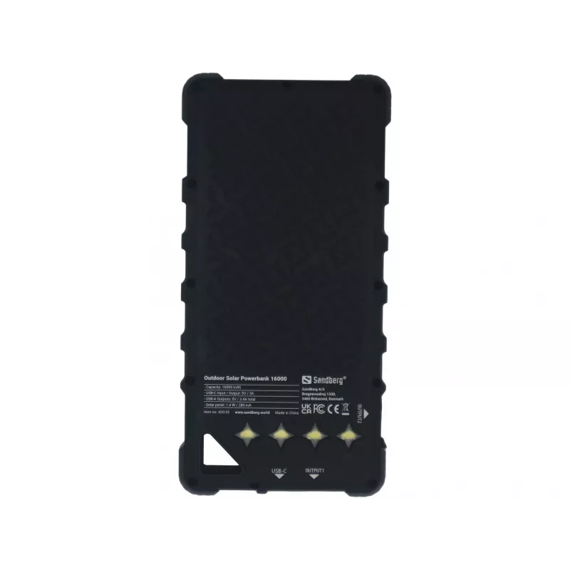 Powerbank solar para exterior Sandberg 16000, 16000 mAh, iões de lítio (Li-Ion), preto