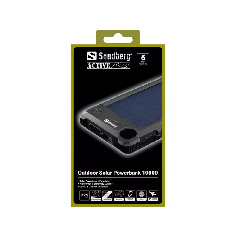 Powerbank solar para exterior Sandberg 10000, 10000 mAh, preto