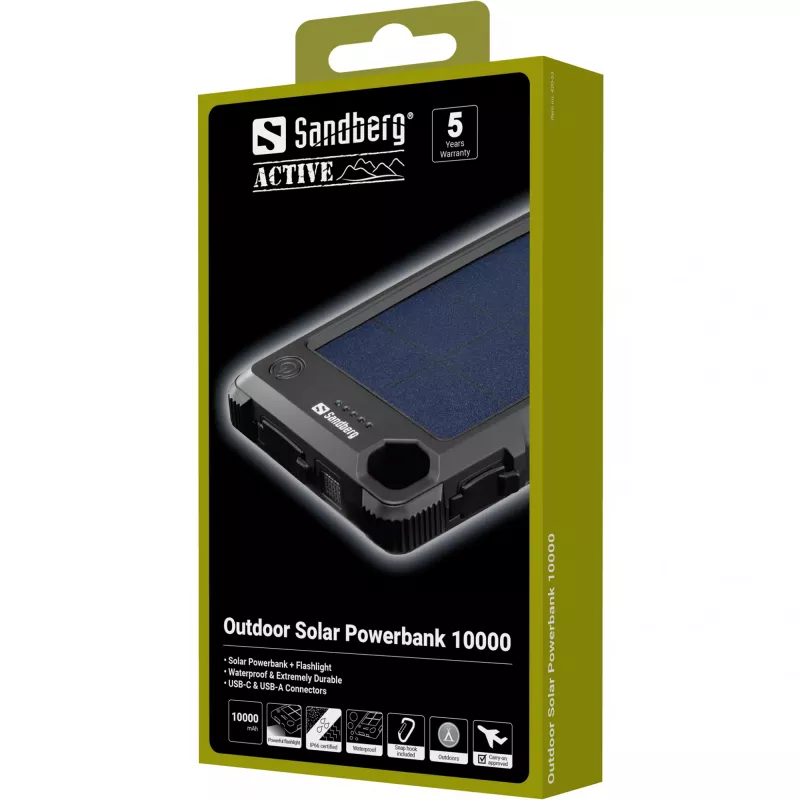 Powerbank solar para exterior Sandberg 10000, 10000 mAh, preto
