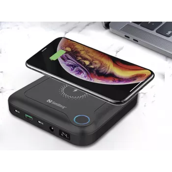 Powerbank para portátil Sandberg All-in1 24000, 24000 mAh, Quick Charge 2.0, carregamento sem fios, preto