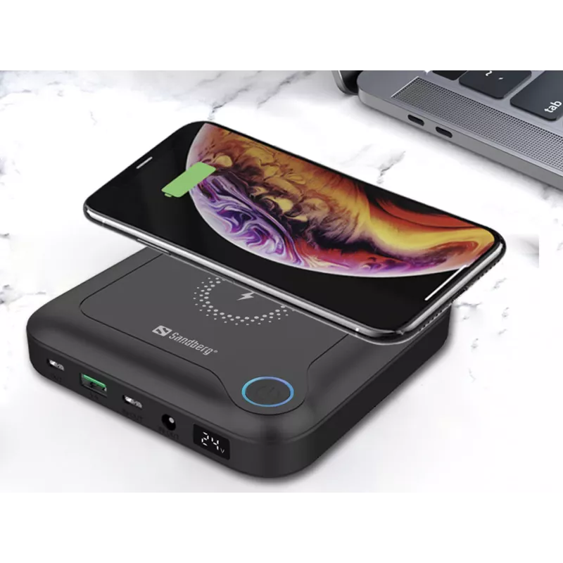 Powerbank para portátil Sandberg All-in1 24000, 24000 mAh, Quick Charge 2.0, carregamento sem fios, preto