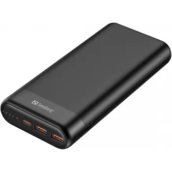 Powerbank Sandberg 20000 PD65W+2xQC3.0, 20000 mAh, iões de lítio (Li-Ion), Quick Charge 3.0, 65 W, preto