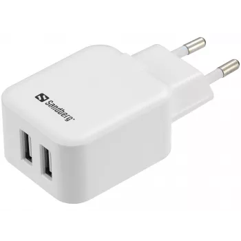 Carregador AC Sandberg Dual USB 2.4+1A EU, interior, AC, USB, 5 V, preto, branco