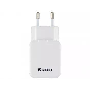Carregador AC Sandberg Dual USB 2.4+1A EU, interior, AC, USB, 5 V, preto, branco