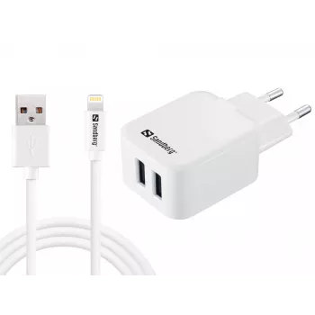 Carregador AC Sandberg EU Lightning 2.4A, interior, AC, 5 V, branco