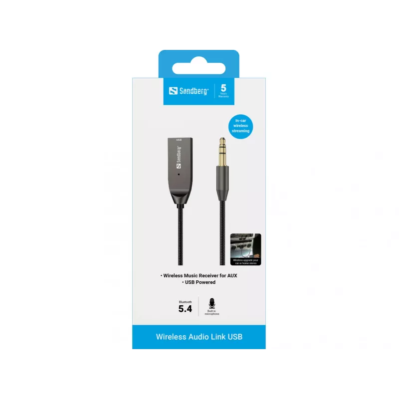 Sandberg Wireless Audio Link USB, USB, A2DP, AVRCP, HFP, 10 m, preto, dock, 5 V