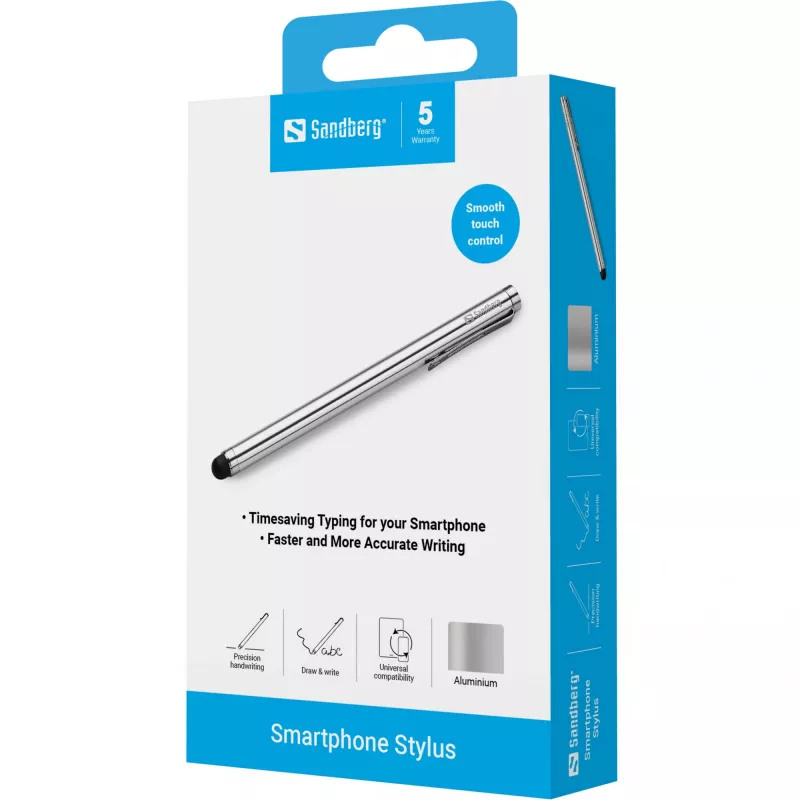 Stylus Sandberg para smartphone, telemóvel/smartphone, prateado, 5 g, 140 mm, 7 mm, 7 mm