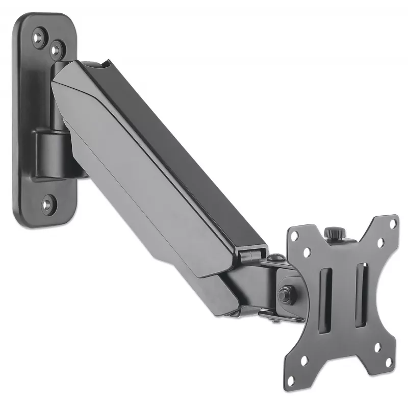 Suporte de parede Manhattan para TV e monitores (braço com mola, 2 articulações), para ecrãs de 17 polegadas a 32 polegadas, compatibilidade VESA: 75x75 mm e 100x100 mm – verifique as dimensões dos quatro orifícios de montagem na parte traseira do ecrã para garantir que encaixa, máx. 8 kg, preto, suporte, garantia vitalícia
