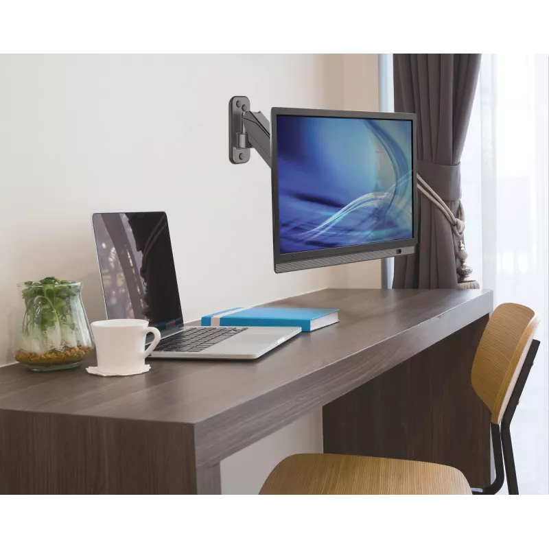Suporte de parede Manhattan para TV e monitores (braço com mola, 2 articulações), para ecrãs de 17 polegadas a 32 polegadas, compatibilidade VESA: 75x75 mm e 100x100 mm – verifique as dimensões dos quatro orifícios de montagem na parte traseira do ecrã para garantir que encaixa, máx. 8 kg, preto, suporte, garantia vitalícia