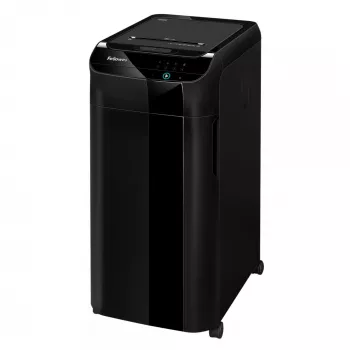 Destruidora de documentos Fellowes 550 folhas alimentação automática corte cruzado AutoMax 550C com recipiente de 83 litros alta segurança P4