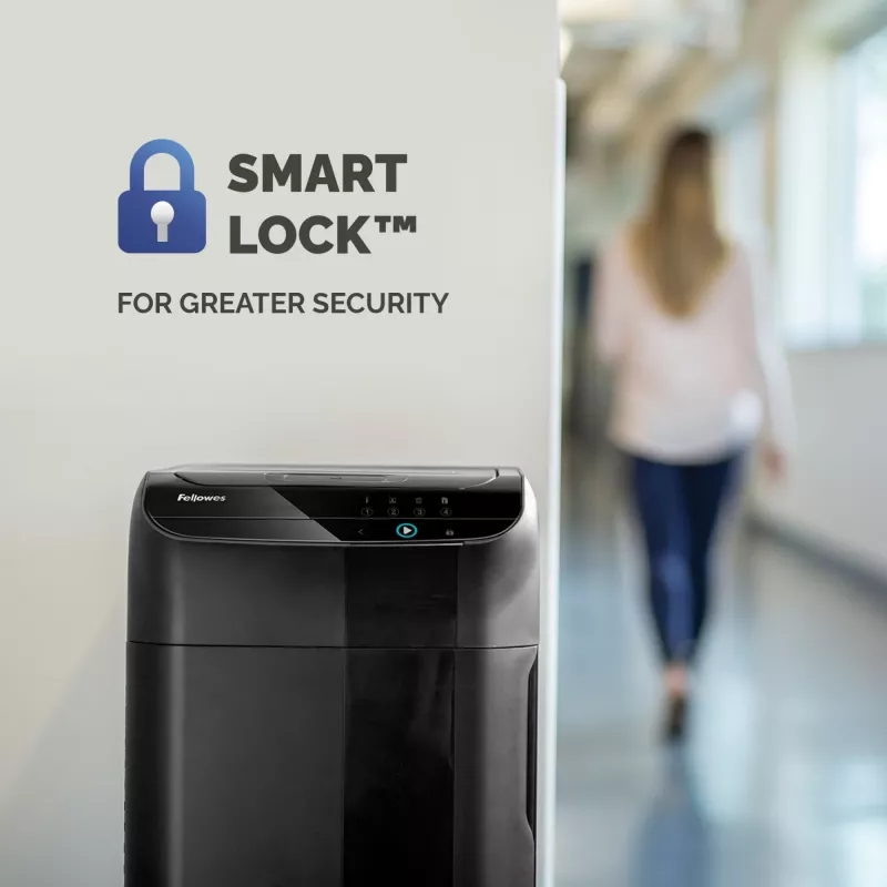 Destruidora de documentos Fellowes 550 folhas alimentação automática corte cruzado AutoMax 550C com recipiente de 83 litros alta segurança P4