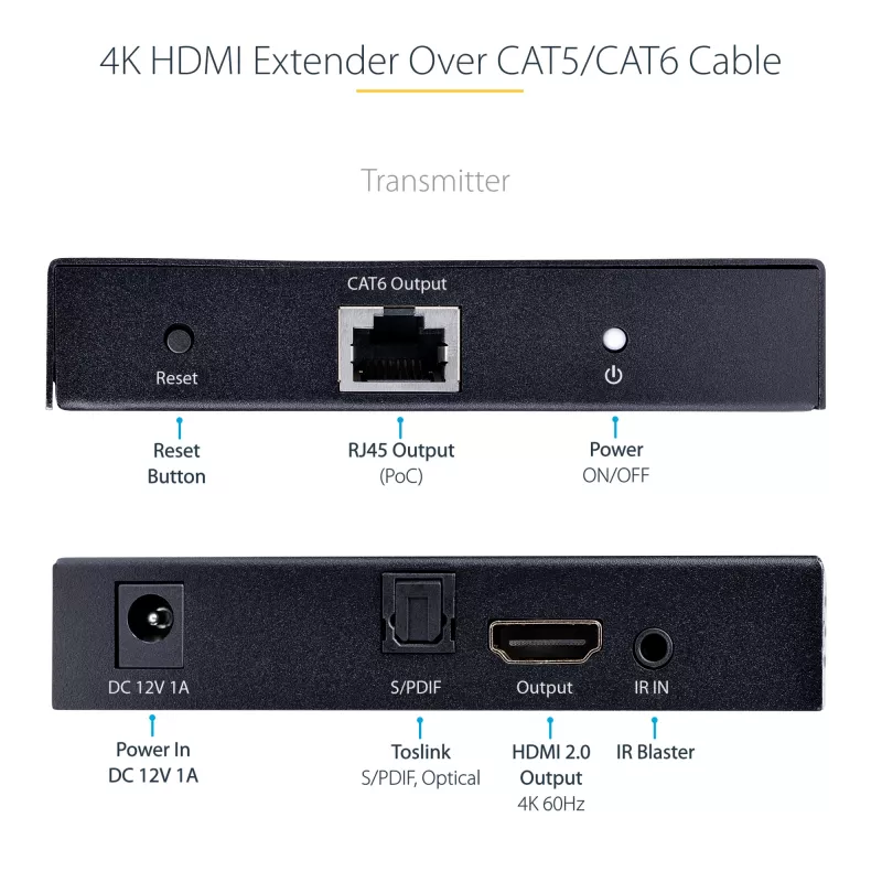 Extensor AV StarTech.com 4K70IC-EXTEND-HDMI transmissor e recetor AV preto