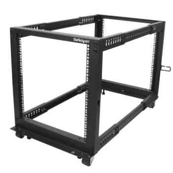 Rack de servidor móvel open-frame StarTech.com 4 postes 12U, rack de rede de 19 polegadas de quatro postes com rodas, rack rolante com profundidade ajustável para equipamento de computador/AV/dados/IT – rodas, pés niveladores ou montagem no chão