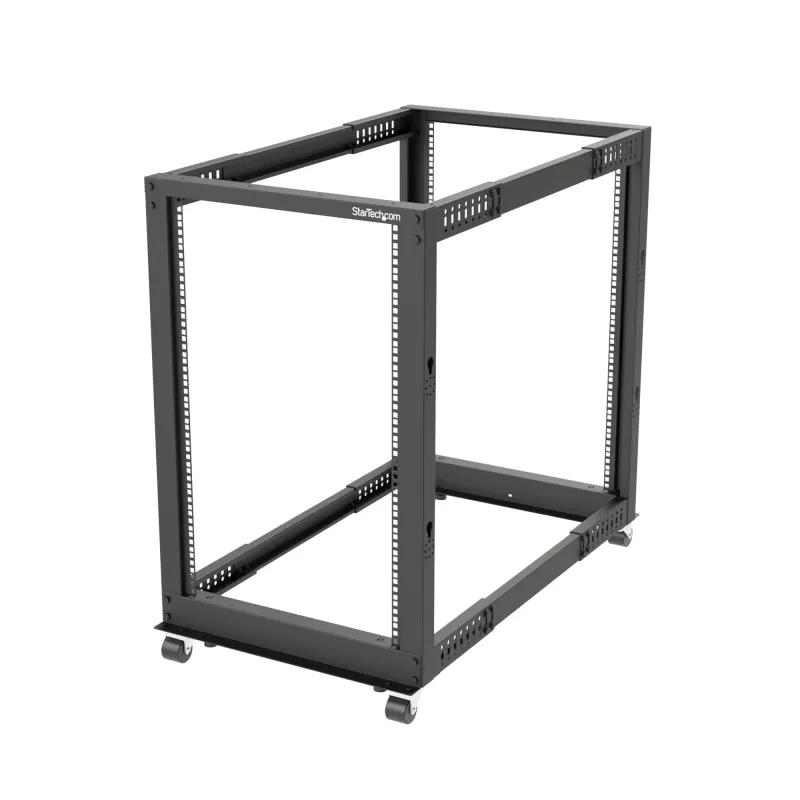 Rack de servidor móvel open-frame StarTech.com 4 postes 18U, rack de rede de 19 polegadas de quatro postes com rodas, rack rolante com profundidade ajustável para equipamento de computador/AV/dados/IT – rodas, pés niveladores ou montagem no chão