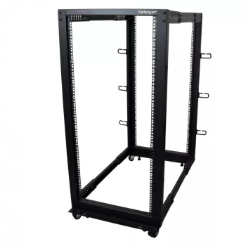 Rack de servidor móvel open-frame StarTech.com 4 postes 25U, rack de rede de 19 polegadas de quatro postes com rodas, rack rolante com profundidade ajustável para equipamento de computador/AV/dados/IT – rodas, pés niveladores ou montagem no chão