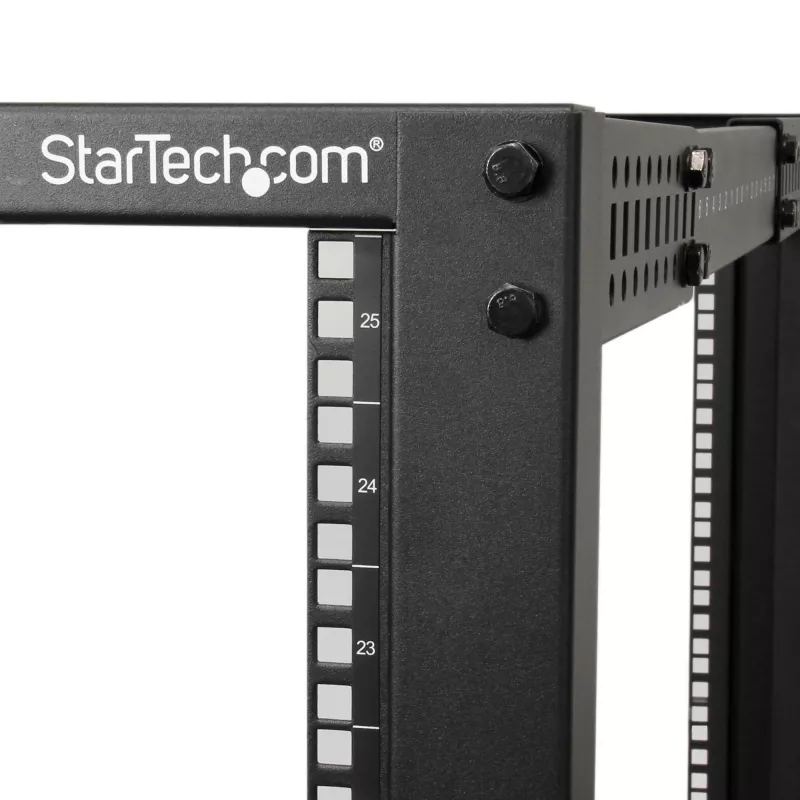 Rack de servidor móvel open-frame StarTech.com 4 postes 25U, rack de rede de 19 polegadas de quatro postes com rodas, rack rolante com profundidade ajustável para equipamento de computador/AV/dados/IT – rodas, pés niveladores ou montagem no chão