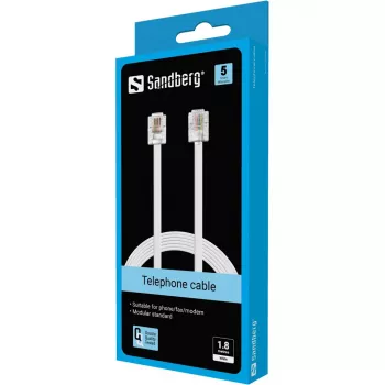 Cabo telefónico Sandberg RJ11-RJ11 1,8 m, 1,8 m, RJ11, RJ11, macho, macho, branco