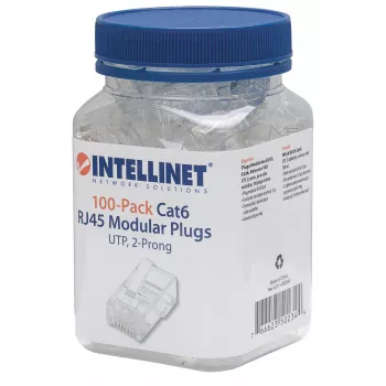 Ficha modular RJ45 Intellinet, Cat6, UTP, 2 dentes, para condutor flexível, contactos banhados a ouro 15 µ, pack de 100