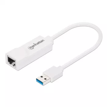 Adaptador de rede Gigabit USB-A Manhattan, branco, rede 10/100/1000 Mbit/s, USB 3.0, Ethernet, RJ45, três anos de garantia, compatível com USB31000SW.