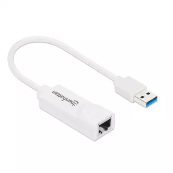 Adaptador de rede Gigabit USB-A Manhattan, branco, rede 10/100/1000 Mbit/s, USB 3.0, Ethernet, RJ45, três anos de garantia, compatível com USB31000SW.