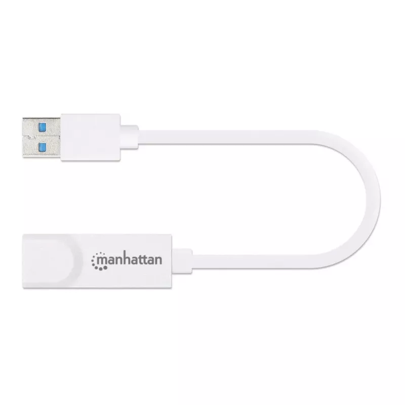 Adaptador de rede Gigabit USB-A Manhattan, branco, rede 10/100/1000 Mbit/s, USB 3.0, Ethernet, RJ45, três anos de garantia, compatível com USB31000SW.