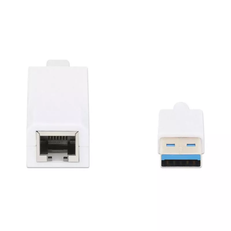 Adaptador de rede Gigabit USB-A Manhattan, branco, rede 10/100/1000 Mbit/s, USB 3.0, Ethernet, RJ45, três anos de garantia, compatível com USB31000SW.