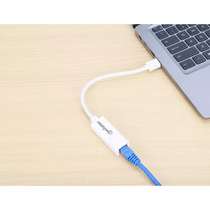 Adaptador de rede Gigabit USB-A Manhattan, branco, rede 10/100/1000 Mbit/s, USB 3.0, Ethernet, RJ45, três anos de garantia, compatível com USB31000SW.