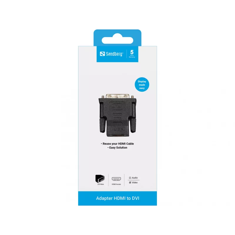 Adaptador Sandberg DVI-M - HDMI-F, DVI, HDMI, preto