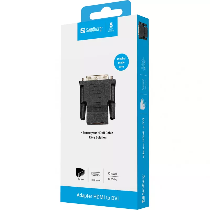 Adaptador Sandberg DVI-M - HDMI-F, DVI, HDMI, preto