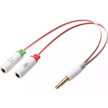 Adaptador de headset Sandberg Dual-Simples, TRS de 3,5 mm, ficha, conector fêmea, branco