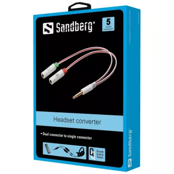 Adaptador de headset Sandberg Dual-Simples, TRS de 3,5 mm, ficha, conector fêmea, branco