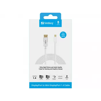 Sandberg DP-MiniDP 1.4 8K60Hz 2m, 2 m, DisplayPort, Mini DisplayPort, ficha, ficha, 7680 x 4320 píxeis