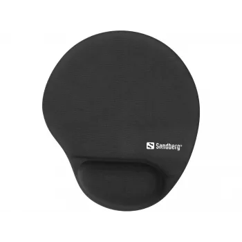 Tapete de rato Sandberg Memory Foam redondo, preto, liso, espuma com memória, apoio de pulso, base antiderrapante