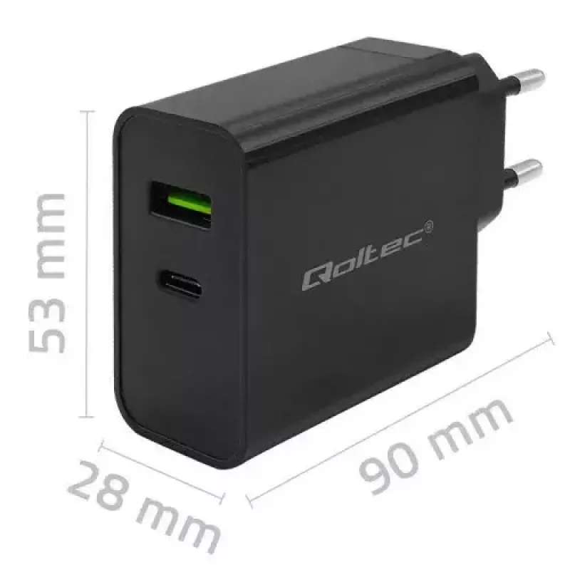 Carregador Qoltec 52378 interior carregador rápido AC 3A USB Type-C preto